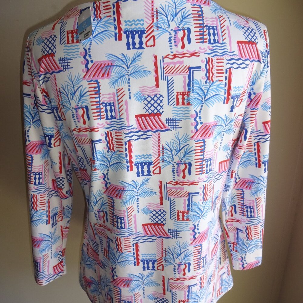 NWT New Womens J McLaughlin Wavesong Top Shirt L White Blue Red Casa Pamera - Picture 4 of 7